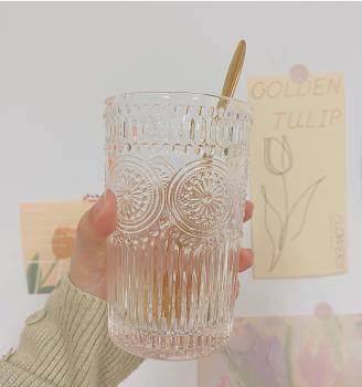 Großhandel B2B Sonnenblumenbecher Muster klarer Glas